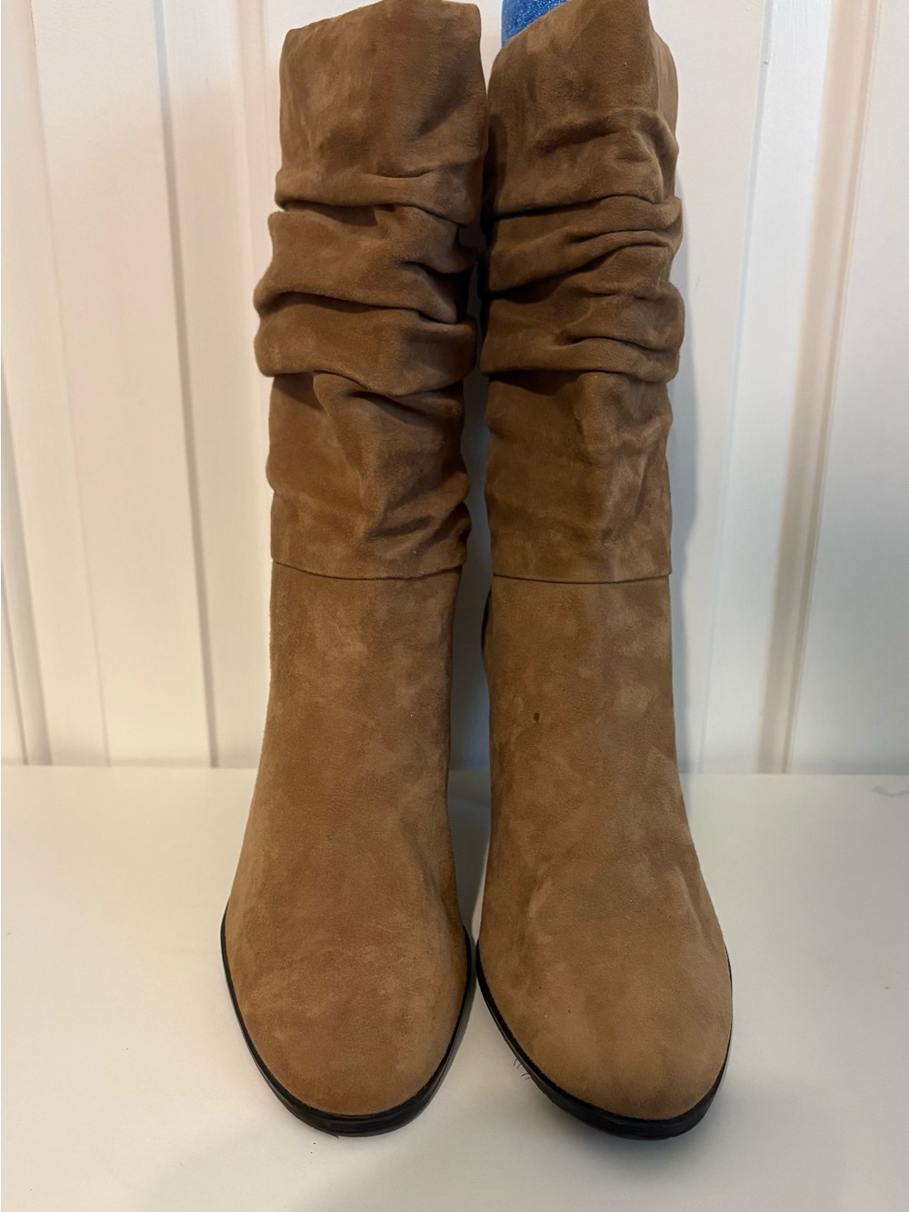 WORTHINGTON Slouchy, Ruched Mid-Calf Faux Suede Heeled Boots - Tan